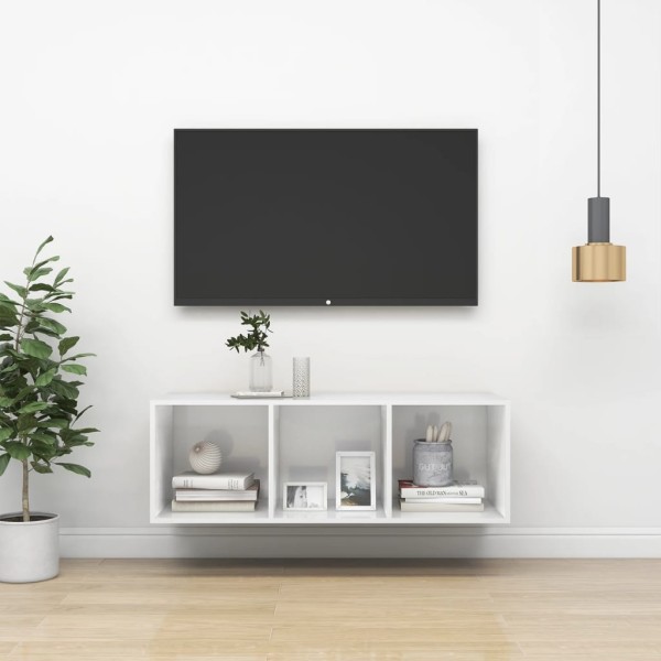 Mueble TV pared madera contrachapada blanco brillo 37x37x107 cm