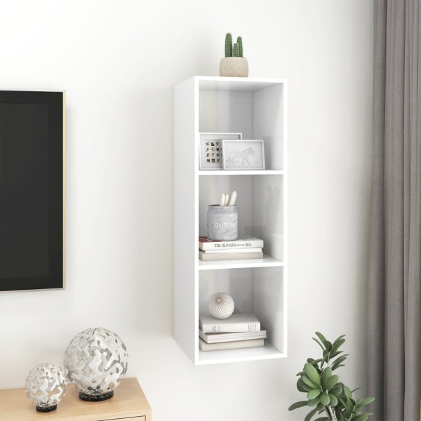 Mueble TV pared madera contrachapada blanco brillo 37x37x107 cm