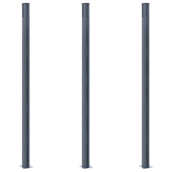 Postes de valla 3 unidades aluminio gris oscuro 185 cm