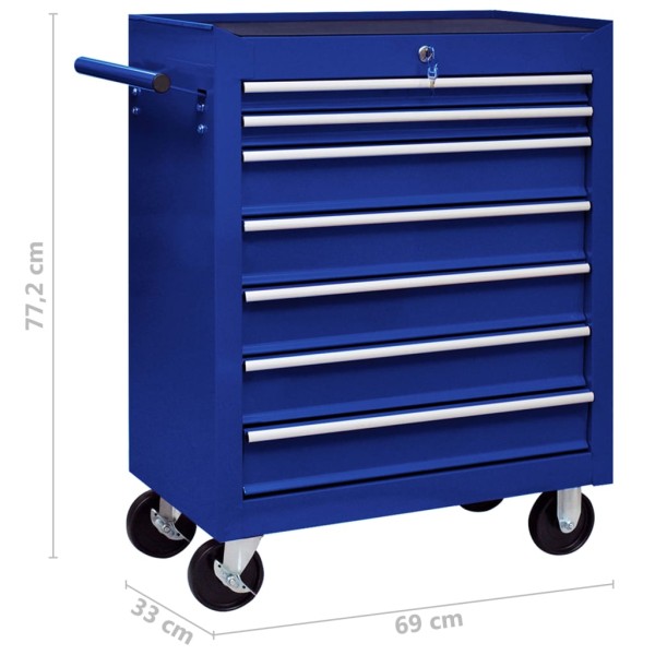 Carrito caja de herramientas 7 cajones azul