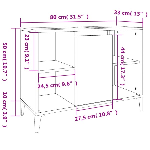 Armario de lavabo madera contrachapada blanco brillo 80x33x60cm