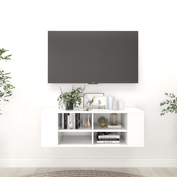 Mueble de pared para TV madera contrachapada blanco 102x35x35cm