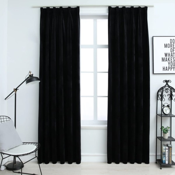 Cortinas opacas con ganchos 2 uds terciopelo negro 140x245 cm