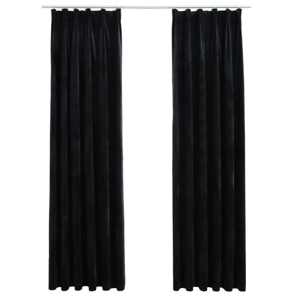 Cortinas opacas con ganchos 2 uds terciopelo negro 140x245 cm