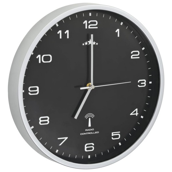 Reloj de pared radiocontrol movimiento de cuarzo 31 cm negro