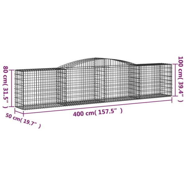 Cesta de gaviones forma arco hierro galvanizado 400x50x80/100cm