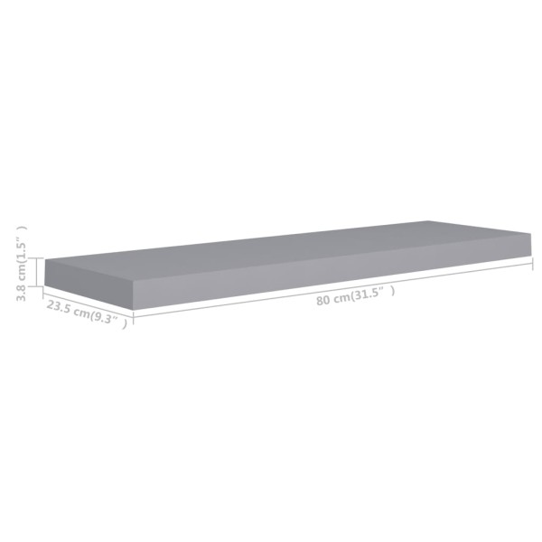 Estantes flotantes de pared 2 uds MDF gris 80x23,5x3,8 cm