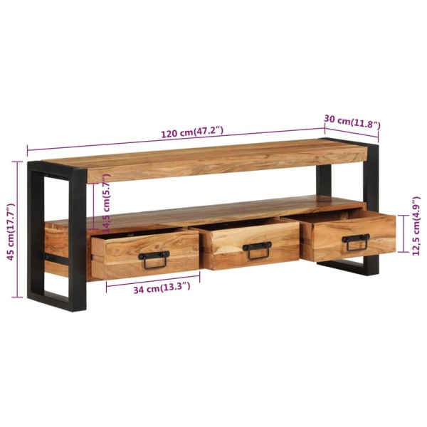 Mueble de TV madera maciza de acacia 120x30x45 cm