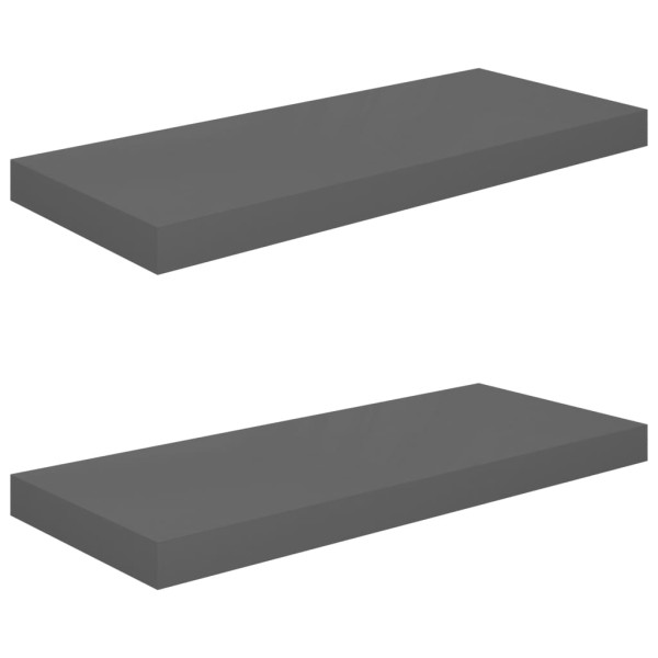 Estantes flotantes de pared 2 uds MDF gris brillo 60x23,5x3,8cm