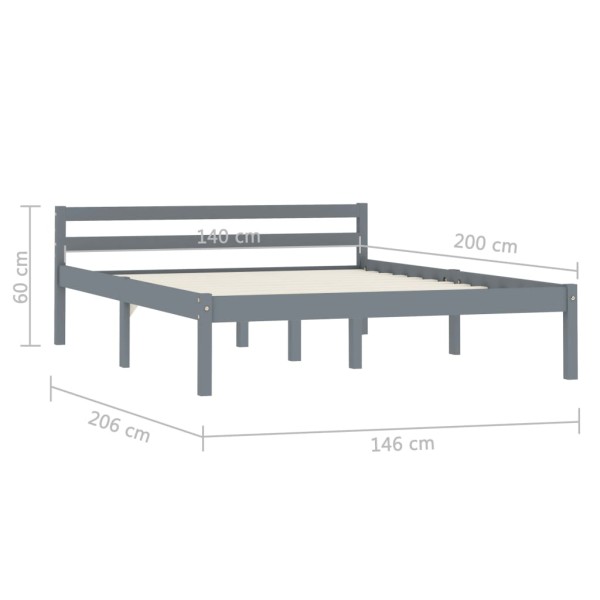 Estructura de cama de madera maciza de pino gris 140x200 cm