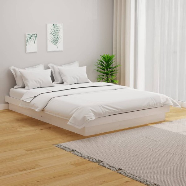 Estructura de cama madera maciza doble blanca 135x190cm