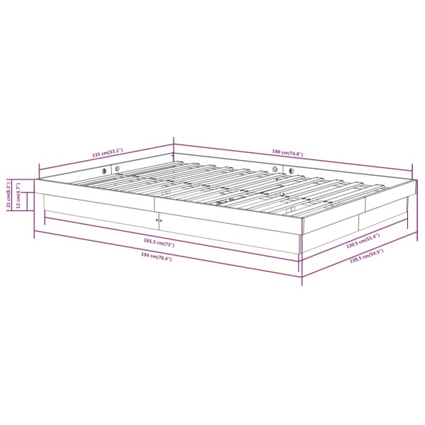 Estructura de cama madera maciza doble blanca 135x190cm