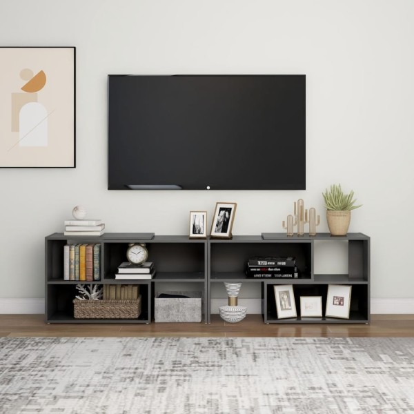 Mueble de TV madera contrachapada gris brillante 149x30x52 cm