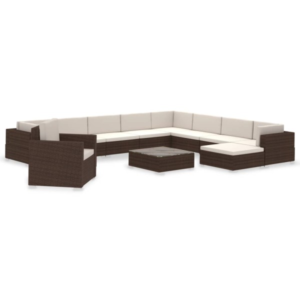 Set muebles de jardín y cojines 12 pzas ratán sintético marrón