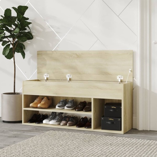 Banco zapatero madera contrachapada roble Sonoma 105x30x45 cm