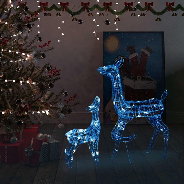 Familia de renos de Navidad acrílico 160 LEDs azules