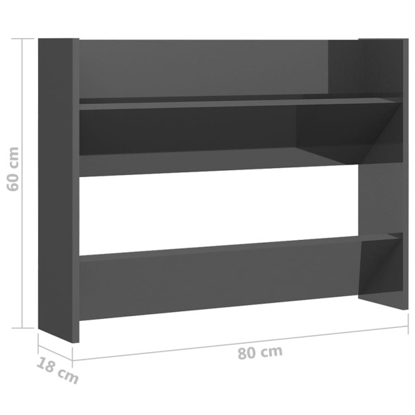 Zapatero de pared madera contrachapada gris brillo 80x18x60 cm