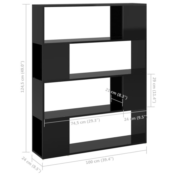 Estantería/divisor de espacios negro brillo 100x24x124 cm