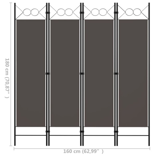 Biombo divisor de 4 paneles gris antracita 160x180 cm