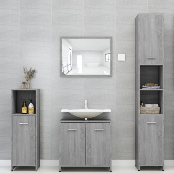 Armario de baño madera contrachapada gris Sonoma 30x30x95 cm