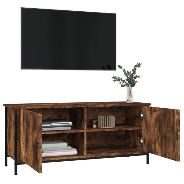 Mueble TV con puertas contrachapada roble ahumado 102x35x45 cm