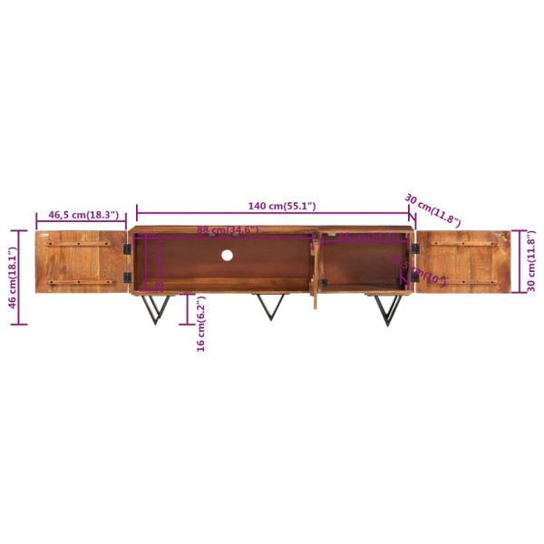 Mueble para TV de madera maciza de mango 140x30x46 cm