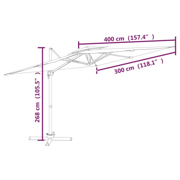 Sombrilla colgante de doble techo blanco arena 400x300 cm