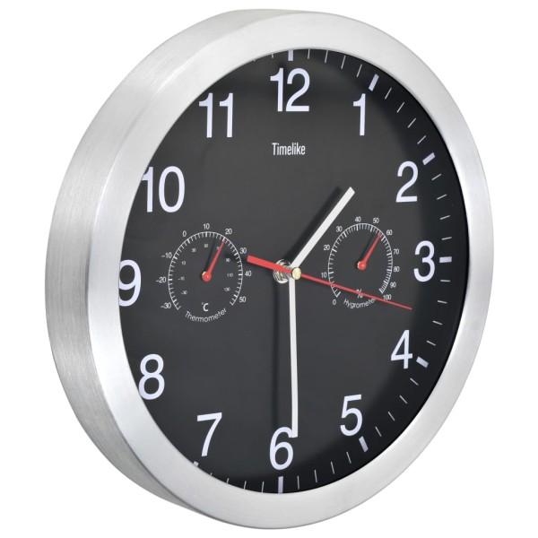 Reloj de pared de cuarzo higrómetro y termómetro 30 cm negro