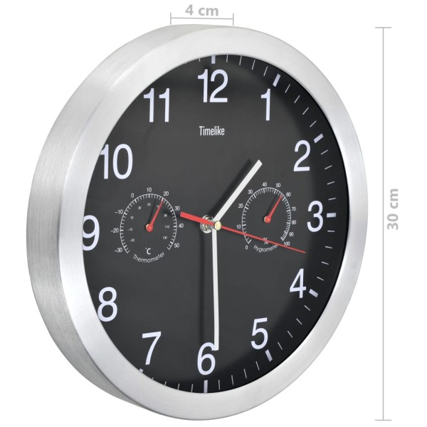 Reloj de pared de cuarzo higrómetro y termómetro 30 cm negro