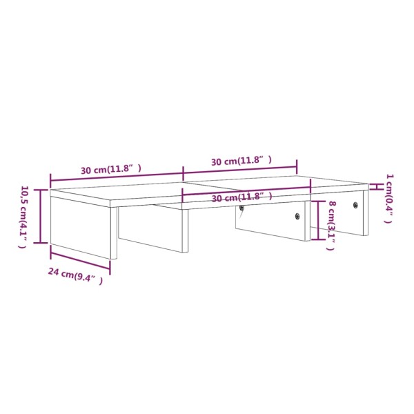 Soporte de monitor madera maciza de pino gris 60x24x10,5 cm