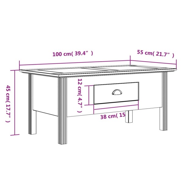 Mesa de centro BODO madera de pino blanco y marrón 100x55x45 cm