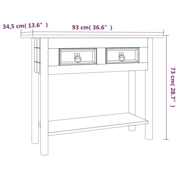 Mesa consola Corona Range de pino mexicano 93x34,5x73 cm