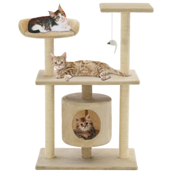 Rascador para gatos con postes rascadores de sisal 95 cm beige