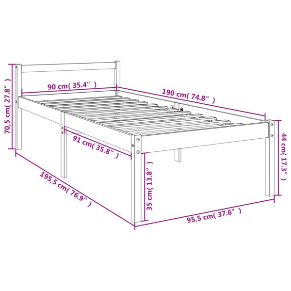 Cama para personas mayores madera maciza de pino 100x200 cm