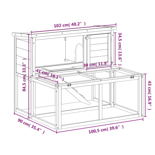 Conejera de madera maciza de pino marrón 102x90x84,5 cm