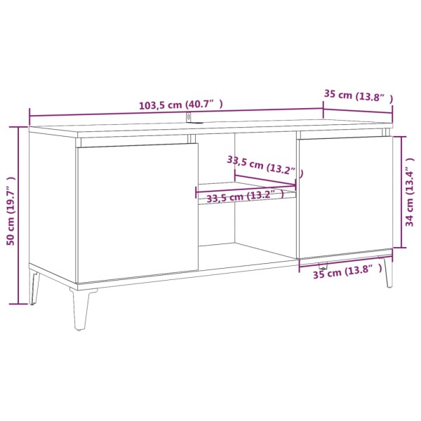 Mueble de TV con patas de metal gris Sonoma 103,5x35x50 cm