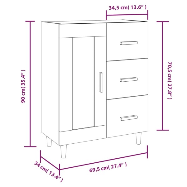 Aparador de madera contrachapada blanco 69,5x34x90 cm