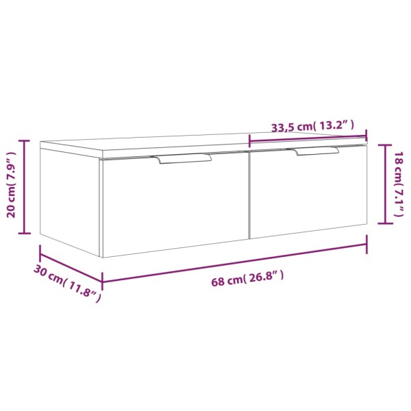 Armario de pared madera contrachapada gris hormigón 68x30x20 cm