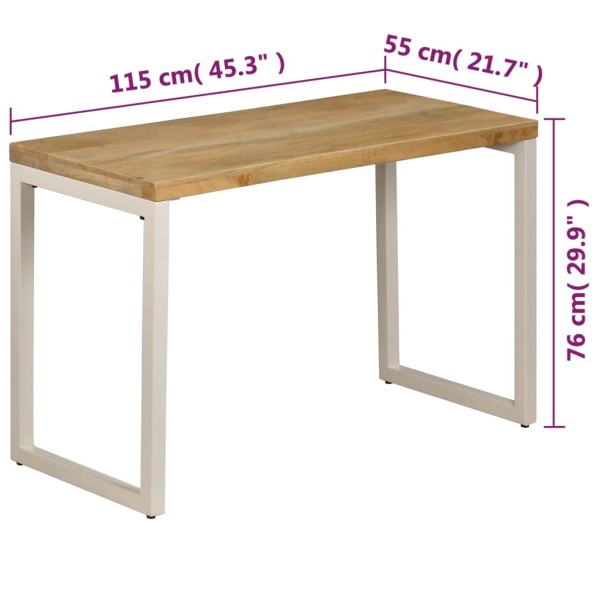 Mesa de comedor de madera maciza de mango y acero 115x55x76 cm