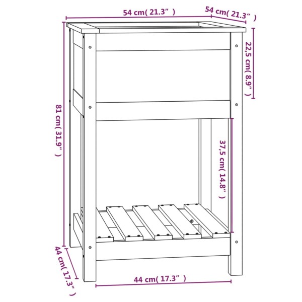 Jardinera con estante madera maciza de pino gris 54x34,5x81 cm