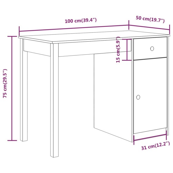 Escritorio de madera maciza de pino 100x50x75 cm