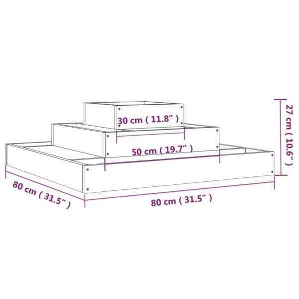 Jardinera de madera maciza de pino blanco 80x80x27 cm