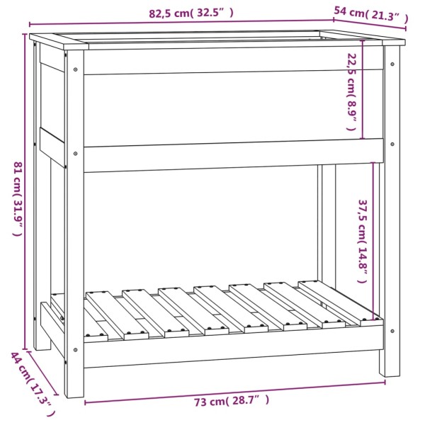 Jardinera con estante madera maciza de pino gris 82,5x54x81 cm