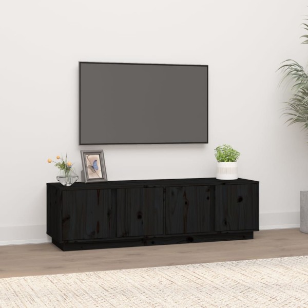 Mueble de TV madera maciza de pino negro 140x40x40 cm