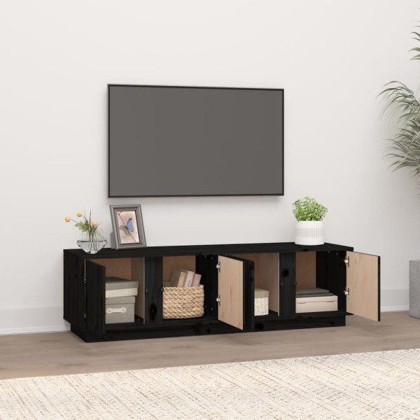 Mueble de TV madera maciza de pino negro 140x40x40 cm