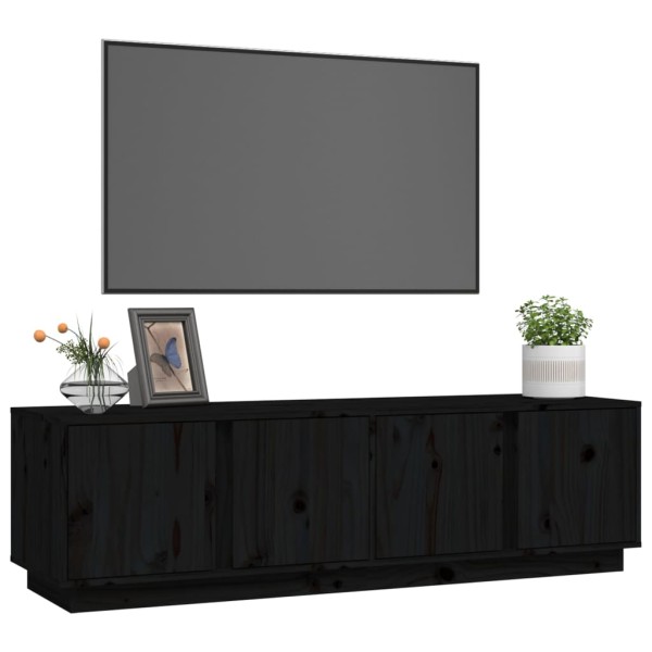 Mueble de TV madera maciza de pino negro 140x40x40 cm