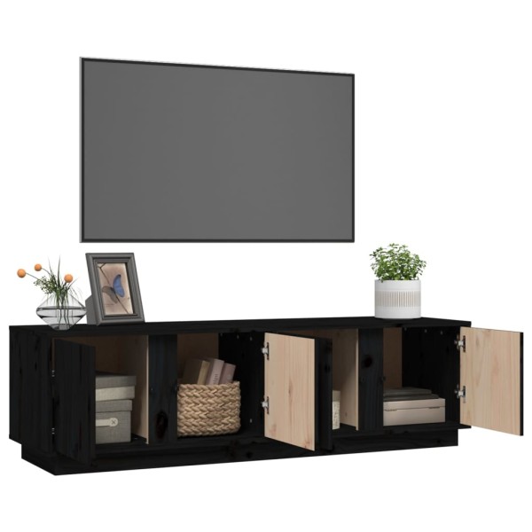 Mueble de TV madera maciza de pino negro 140x40x40 cm