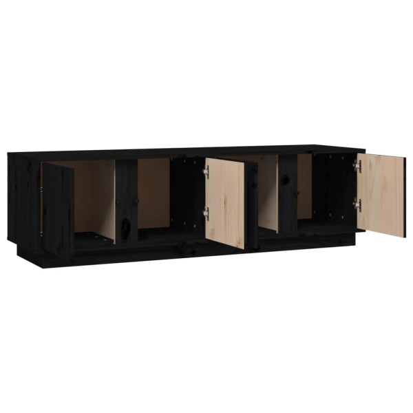 Mueble de TV madera maciza de pino negro 140x40x40 cm