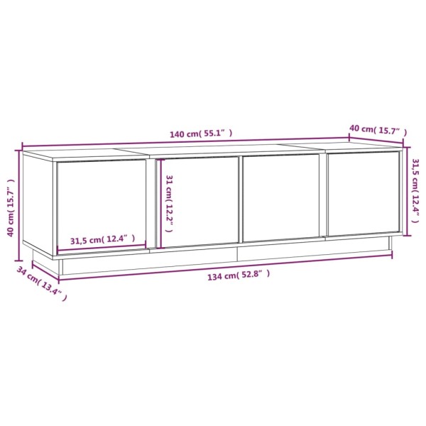 Mueble de TV madera maciza de pino negro 140x40x40 cm