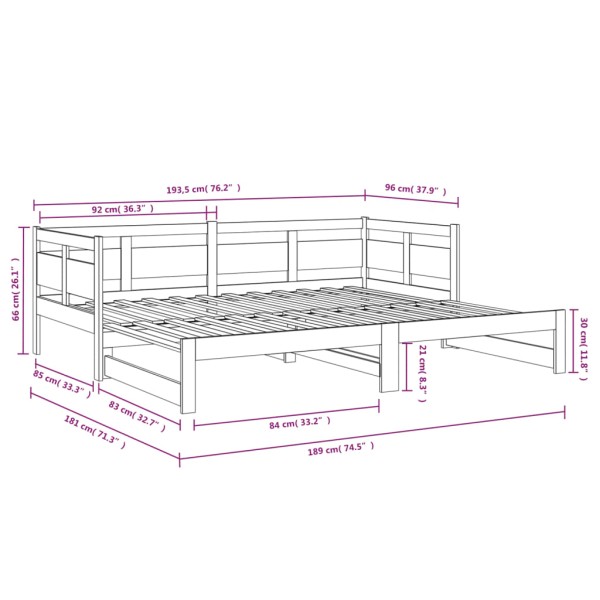 Sofá cama extraíble madera maciza de pino 2x(90x190) cm